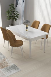 Hanah Home Juego de Mesa y Sillas de Comedor de 5 Piezas, Blanco y Capuchino